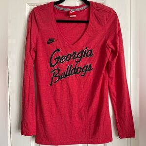 Nike Red Georgia Bulldogs V-Neck Long Sleeve Shirt